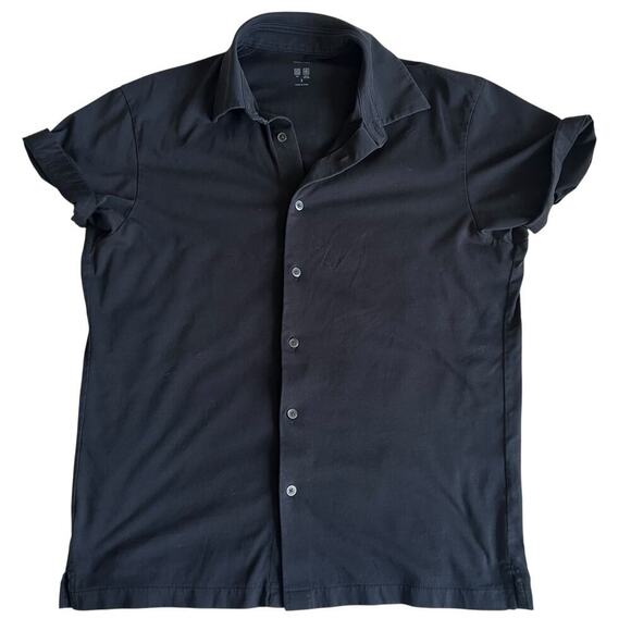Uniqlo AIRism Button-Up Shirt Men’s SM Black Cotton Blend Short Sleeve Techwear - Picture 1 of 7
